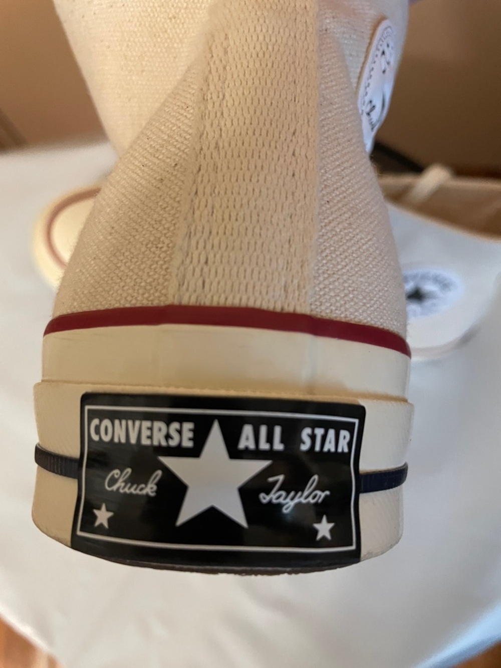 Converse High Top Sneakers - Off-White with Red & Black Trim - Picture 10 of 13